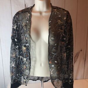 Elegant Sheer Sparkly Embroidered Black Floral Fantasy Lingerie Jacket Women’s M